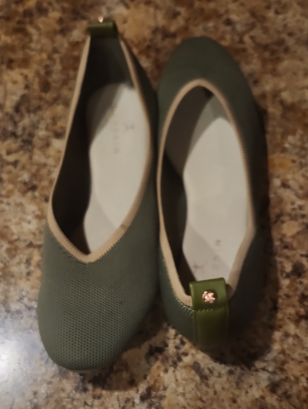 Danskin Olive Green Knit Slip-On Flats with Beige Trim